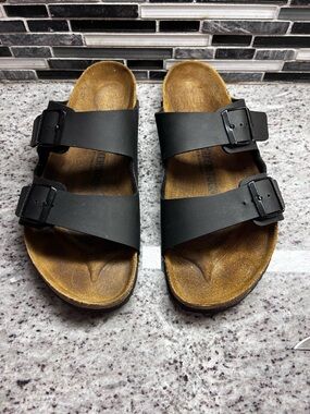 Mens Birkenstock Black Suede Two-Buckle Slide Sandals size 11